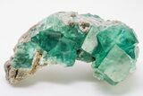 Cubic, Green Zoned Fluorite Crystals on Quartz - China #197168-3